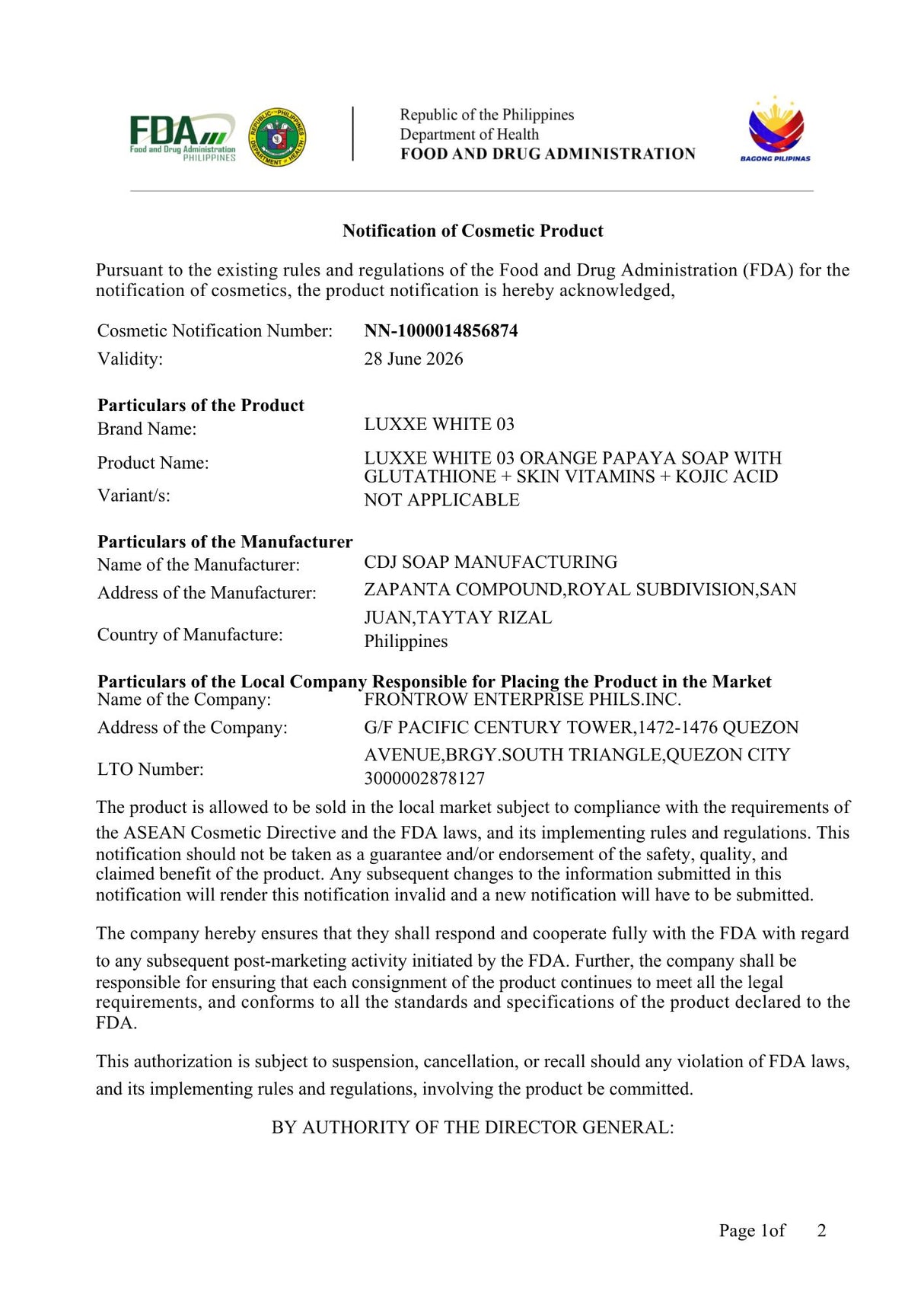 Luxxe White 03 Soap FDA