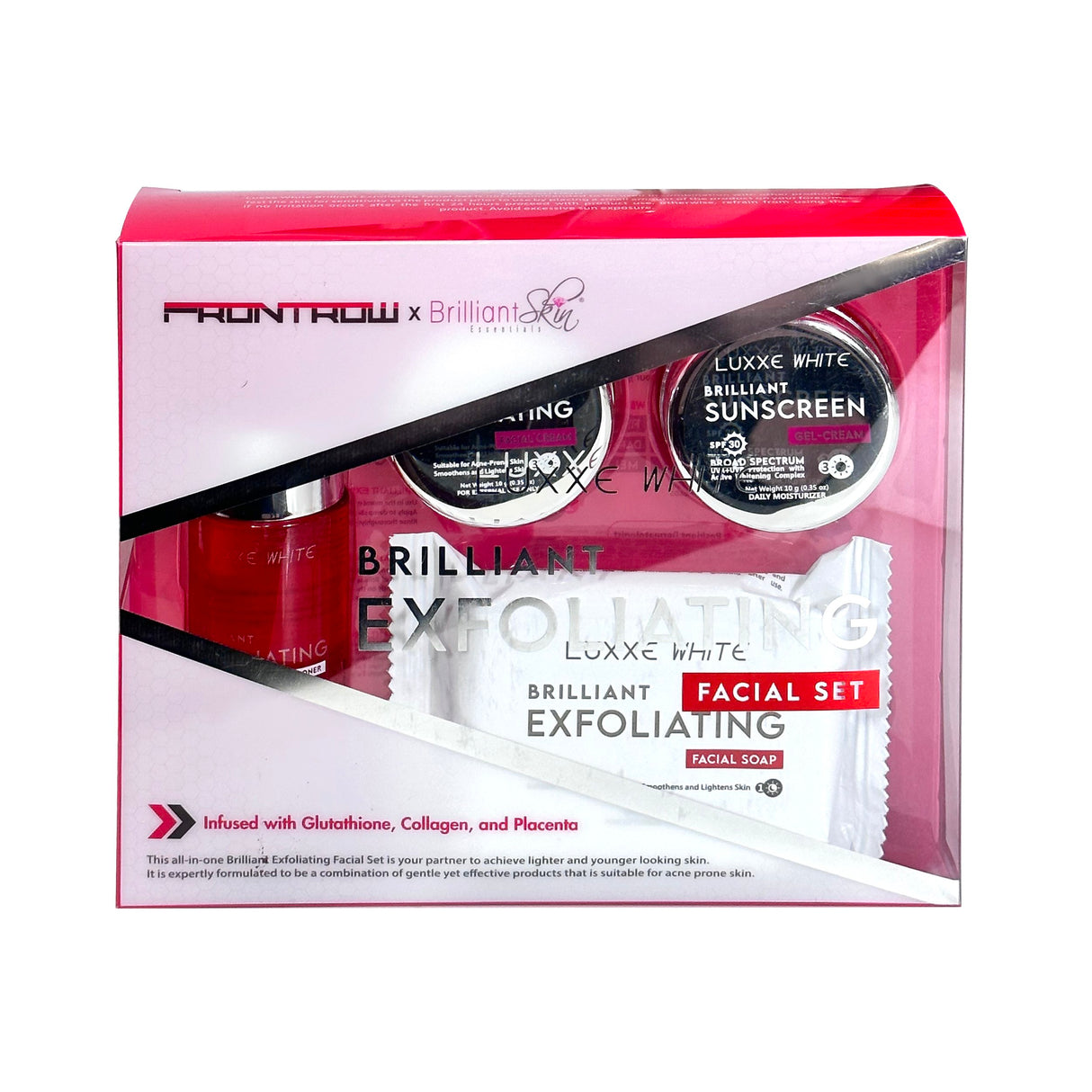 Luxxe White Brilliant: Complete 3-Step Exfoliating Facial System with Glutathione, Collagen & Placenta
