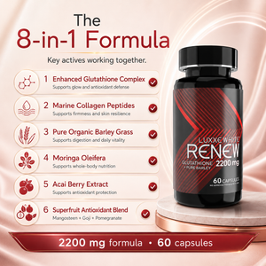 Luxxe White Renew: 8-in-1 Cellular Renewal System - Glutathione + Pure Barley + Collagen 2200mg